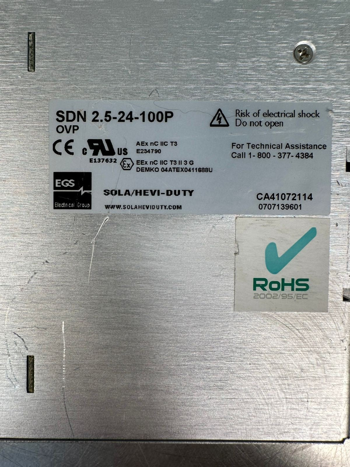 Sola SDN 2.5-24-100P Power Supply 115/230VAC 1.3-0.7 A 50/60HZ (6.4.1)