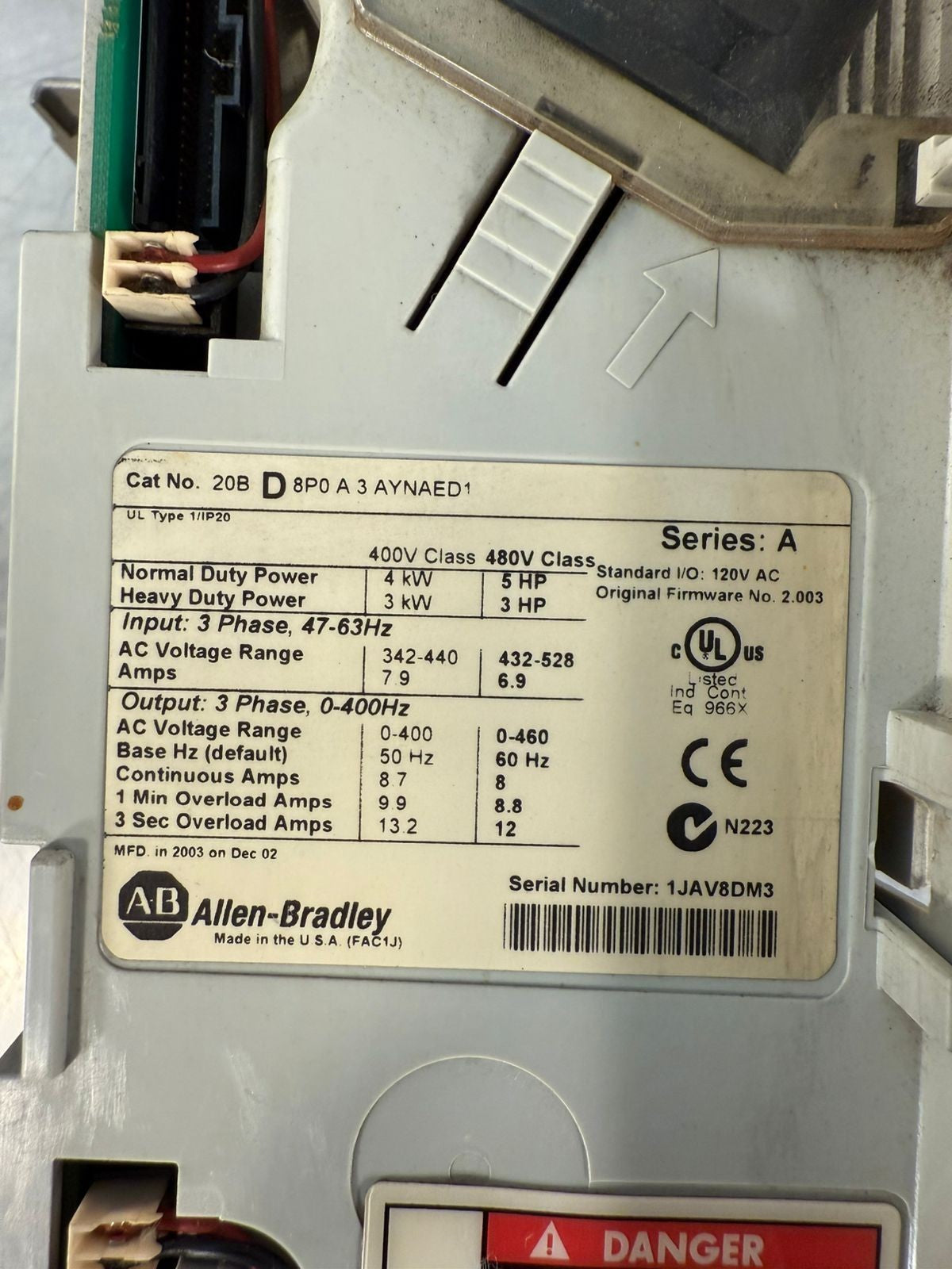 Allen-Bradley 20BD8P0A3AYNAED1 /A AC Drive 5 HP 480V 3Ph (3.5.5)