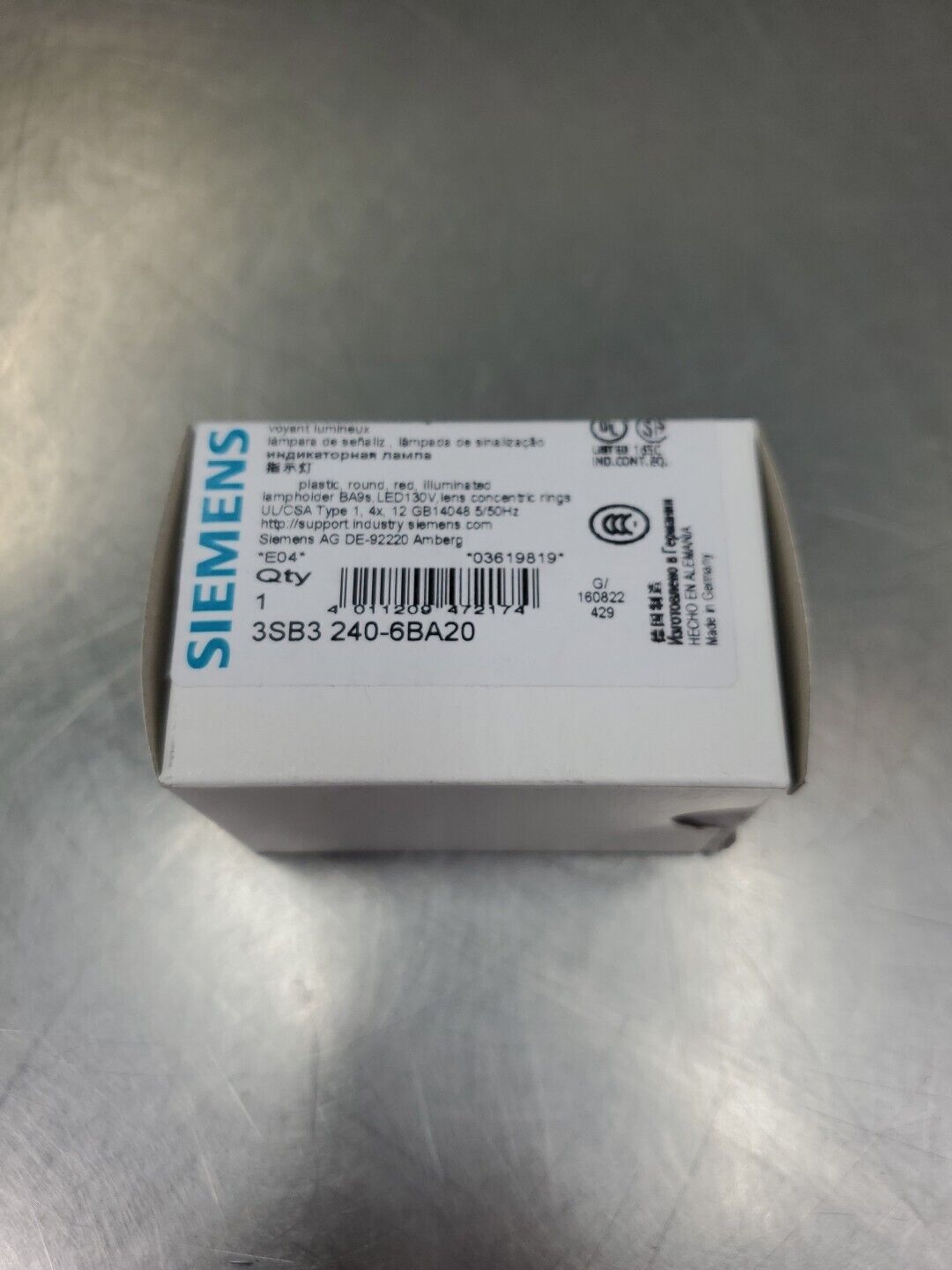 Siemens 3SB3 240-6BA50 Red Indicator Light, 130V. 4D-12
