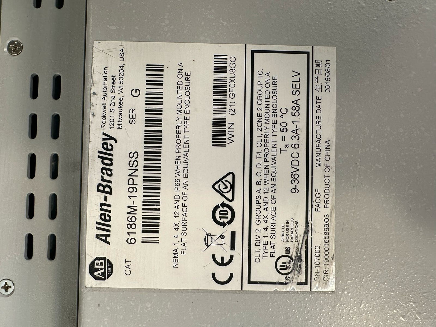 Allen Bradley 6186M-19PNSS Ser G (8.6.6)
