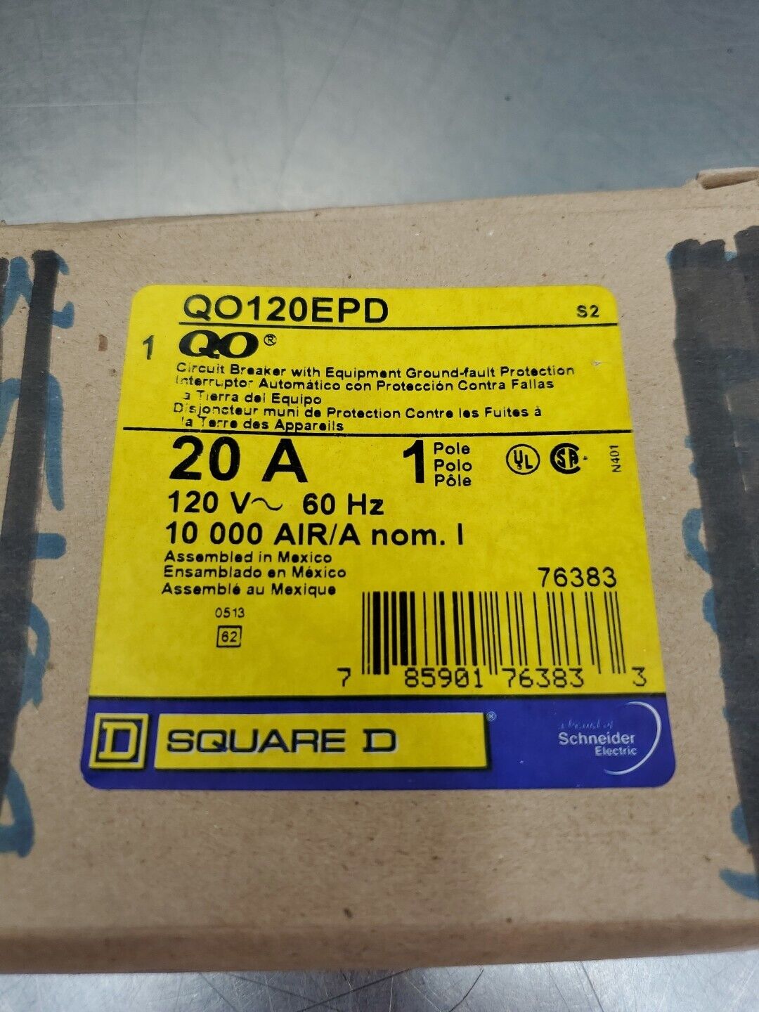 Square D QO120EPD Circuit Breaker, 20A 120V. 4B-38