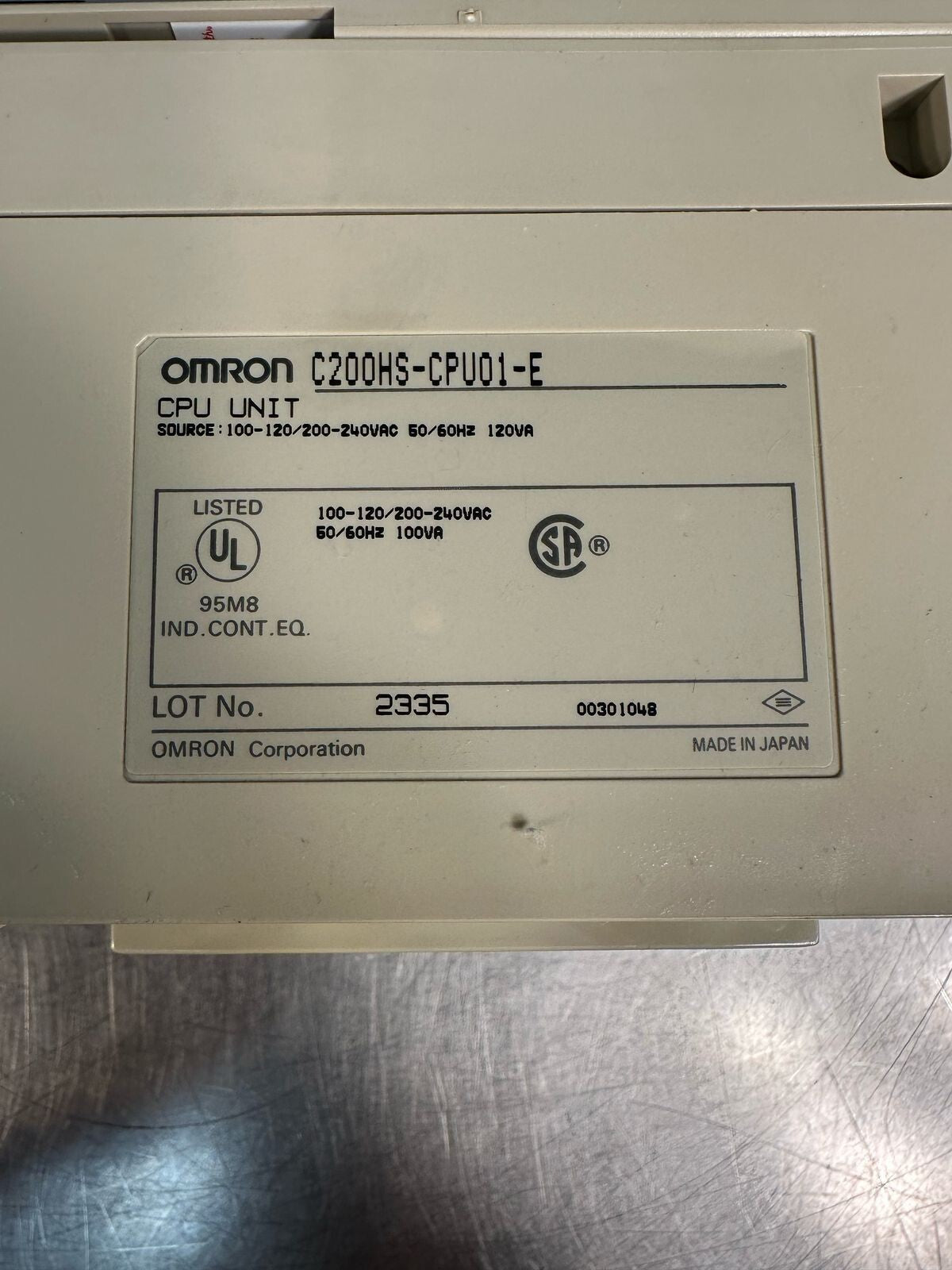 Omron C200HS-CPU01-E SOURCE CPU UNIT 100-120/200-240Vac 50/60Hz (5.4.1)