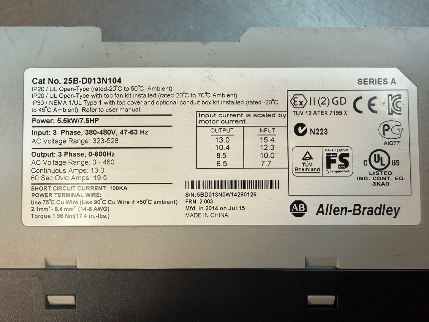 Allen Bradley 25B-D013N104 AC VFD PowerFlex 525 (6.5.1)
