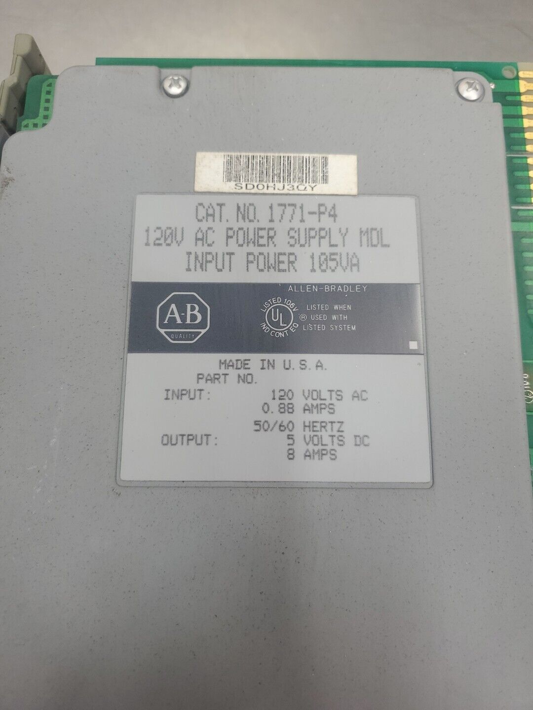 Allen Bradley 1771-P4 120VAC Power Supply Module. 3E-37