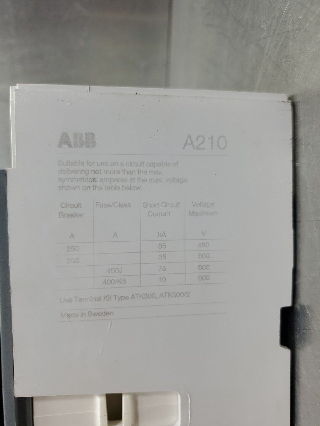 ABB A210-30 Contactor, 350A 1000V 60-200HP. 1C-25