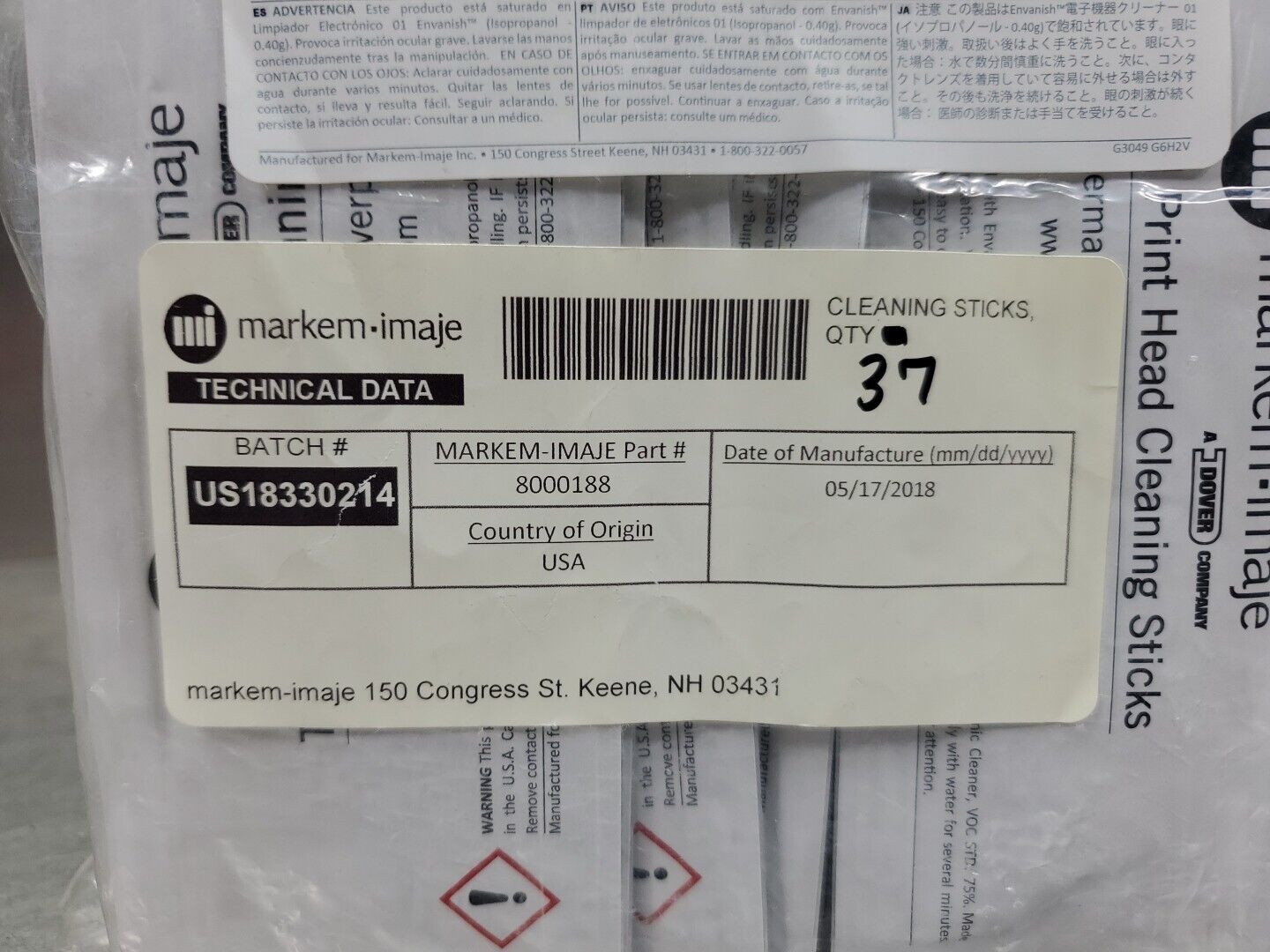 Markem Imaje 8000188 Thermal Print Head Cleaning Stick. 5D-33