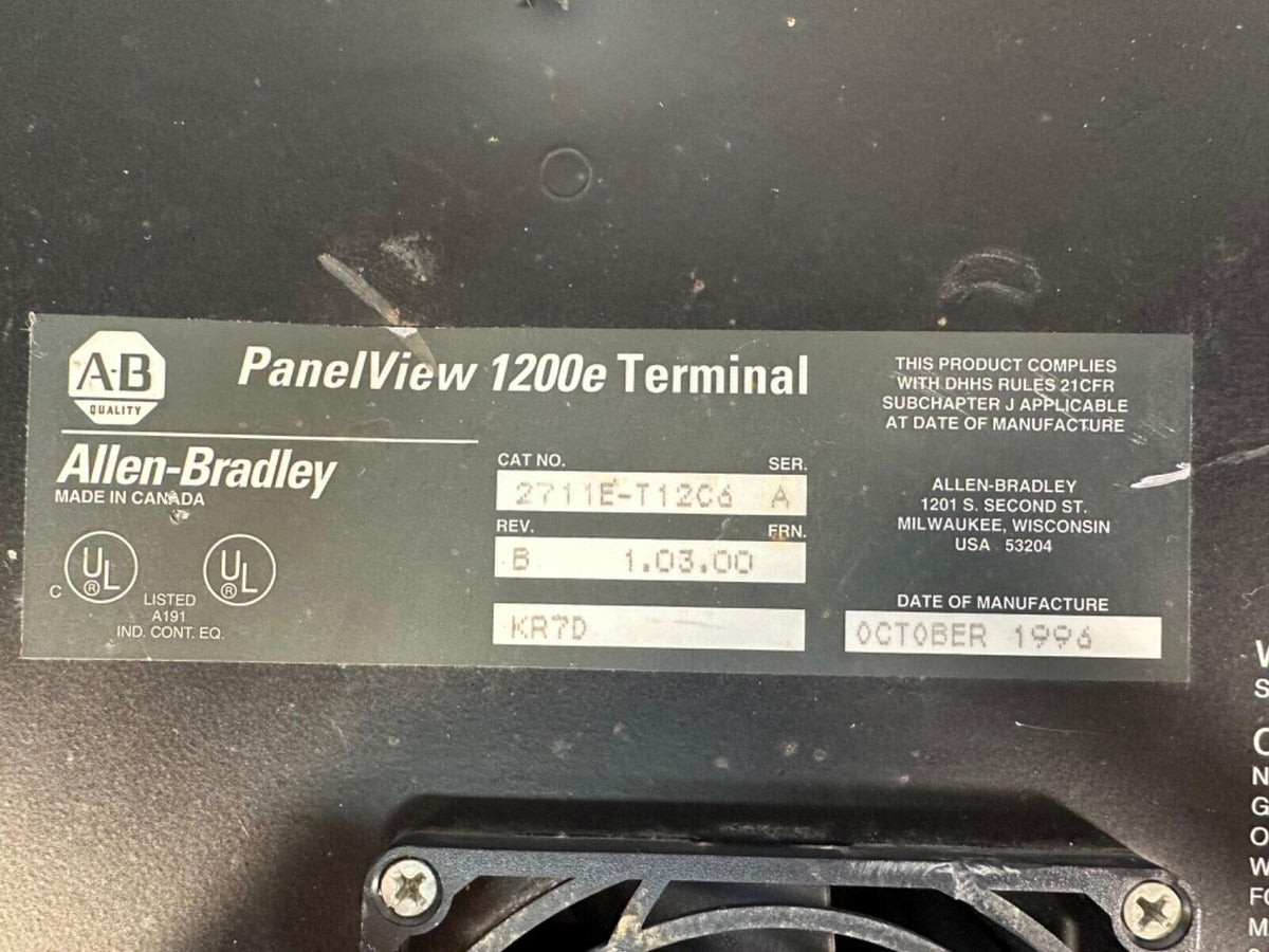 Allen Bradley 2711E-T12C6 PanelView 1200e 230V Ser. A FRN 1.03.00 (2A-1)