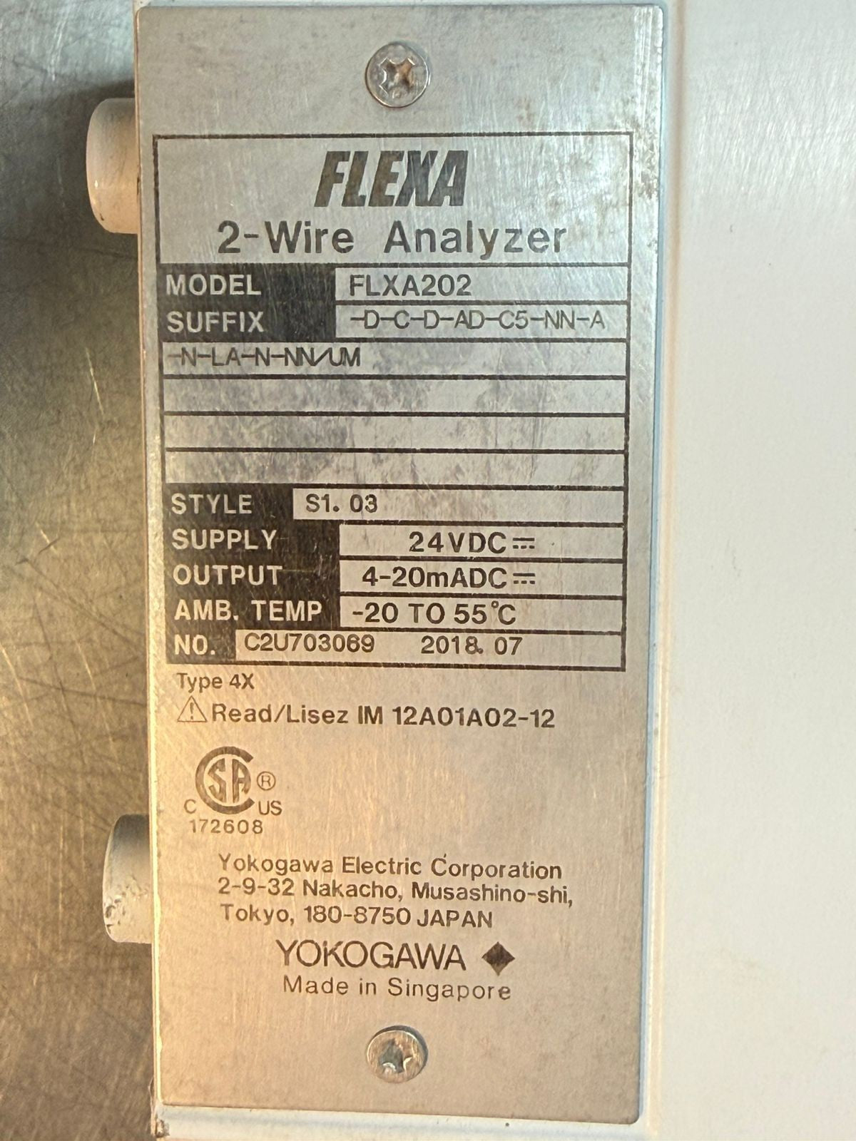 Yokogawa Flexa FLXA202 / FLXA202-D-C-D-AD-C5-NN-A-N-LA-N-NN/UM (2.5.3)