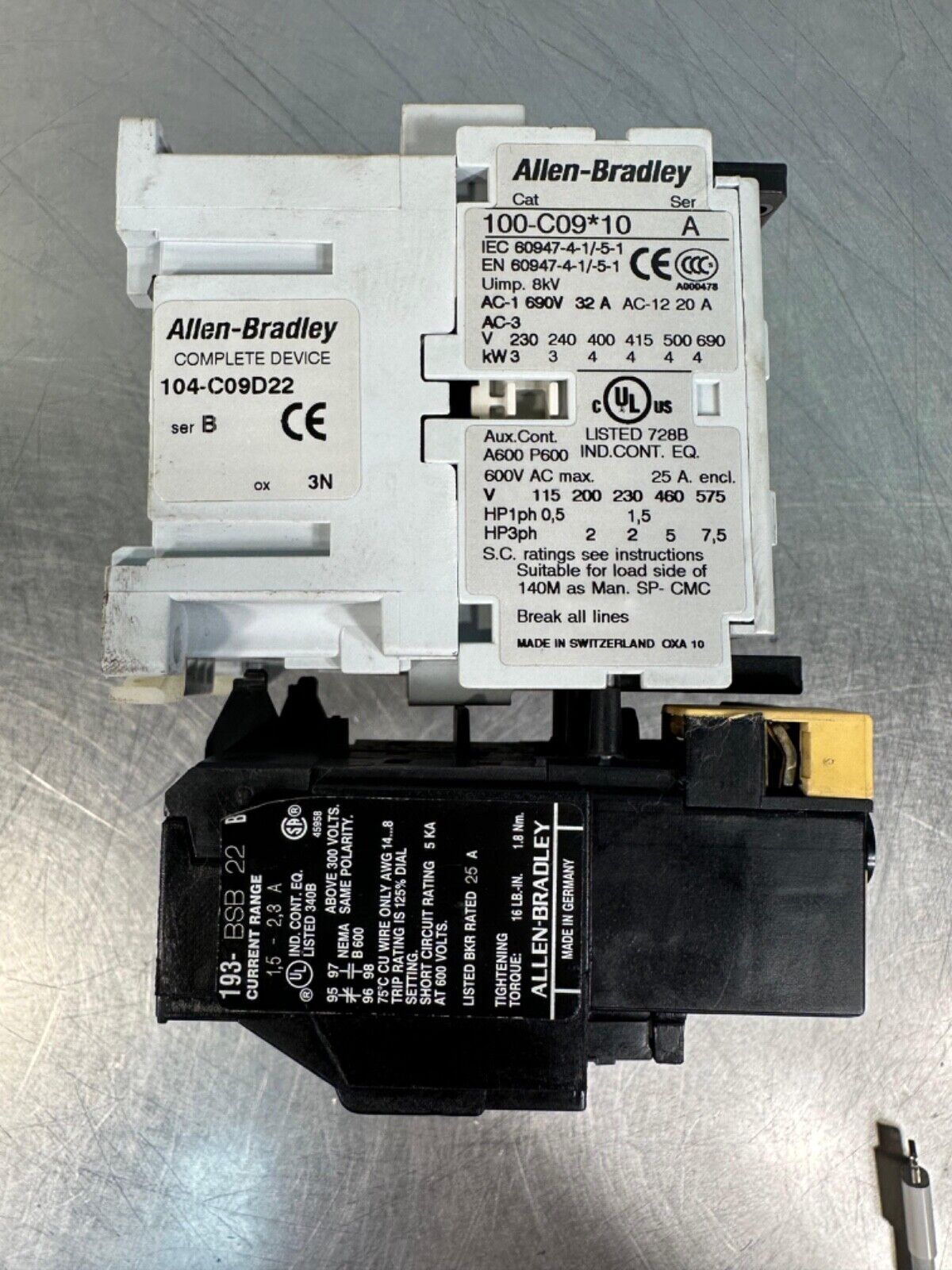 Allen Bradley 100-C09*10 w/ 104-C09D22 w/ 193-BSB-22 (4D-29)