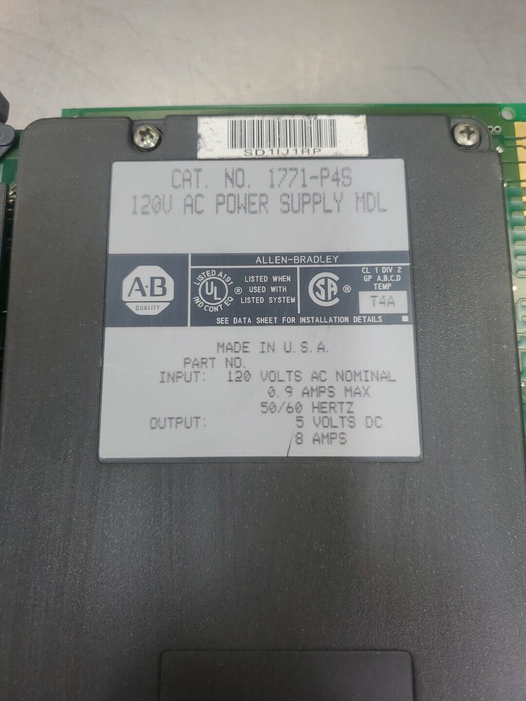 Allen Bradley 1771-P4S 120V AC Power Supply Module. 3E-37
