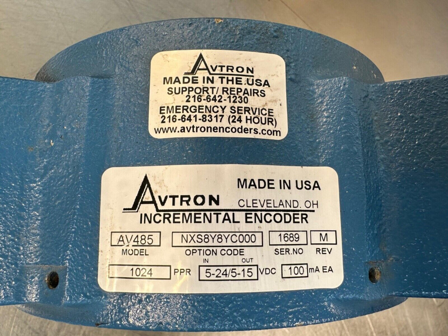 Avtron Av485-nxs8y8yc000 Ser. 1689 Rev M 1024 ppr 5-24/5-15vd 100ma (6-B)