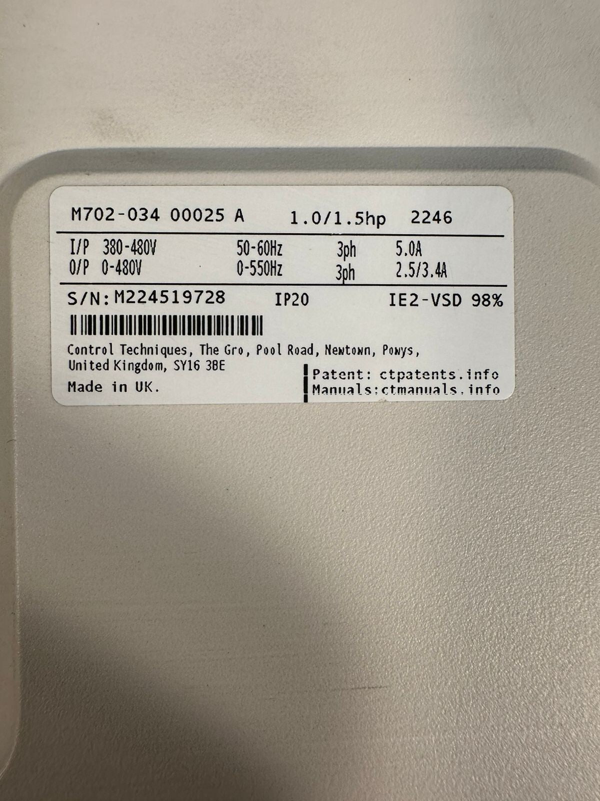 Control Techniques Unidrive M702-034-00025-A 1.0/1.5hp 2246 (3.4.1)