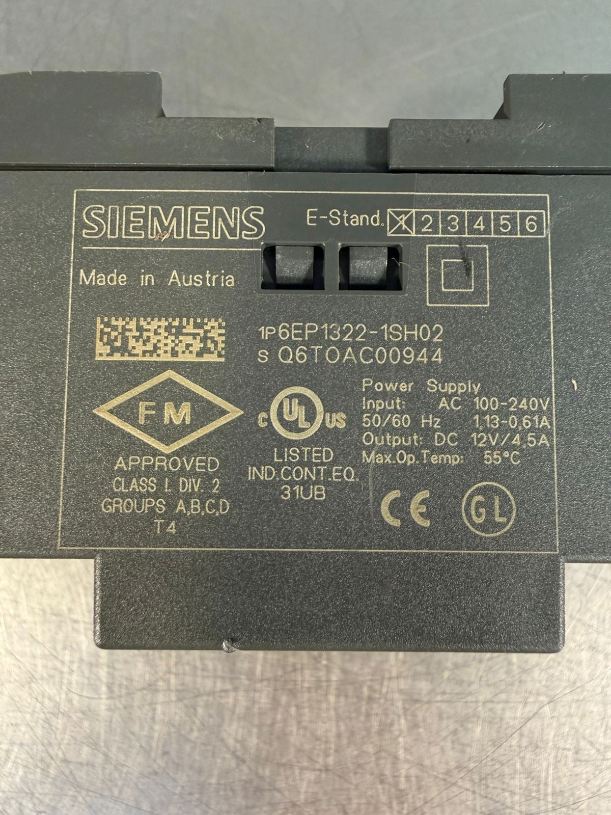 Siemens Logo!Power 6EP1322-1SH02 100-240 VAC IN, DC12V/4.5A OUT (7.2.3)