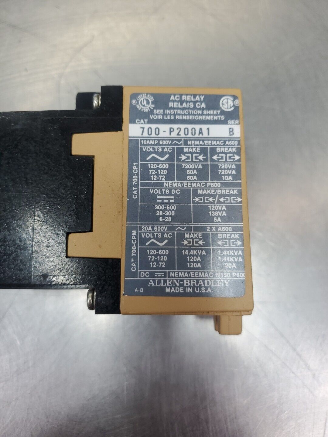Allen Bradley 700-P200A1/B Type P AC Control Relay. 4C-13
