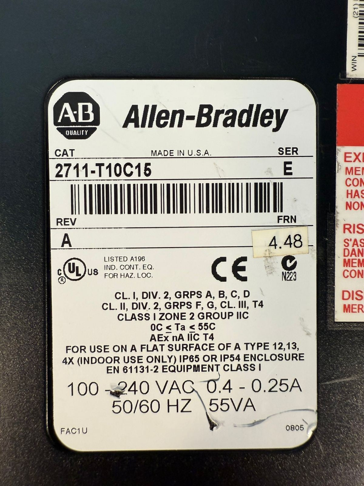 Allen Bradley 2711-T10C15 /E PanelView 1000 10" Rev A FRN 4.48 (8.4.6)