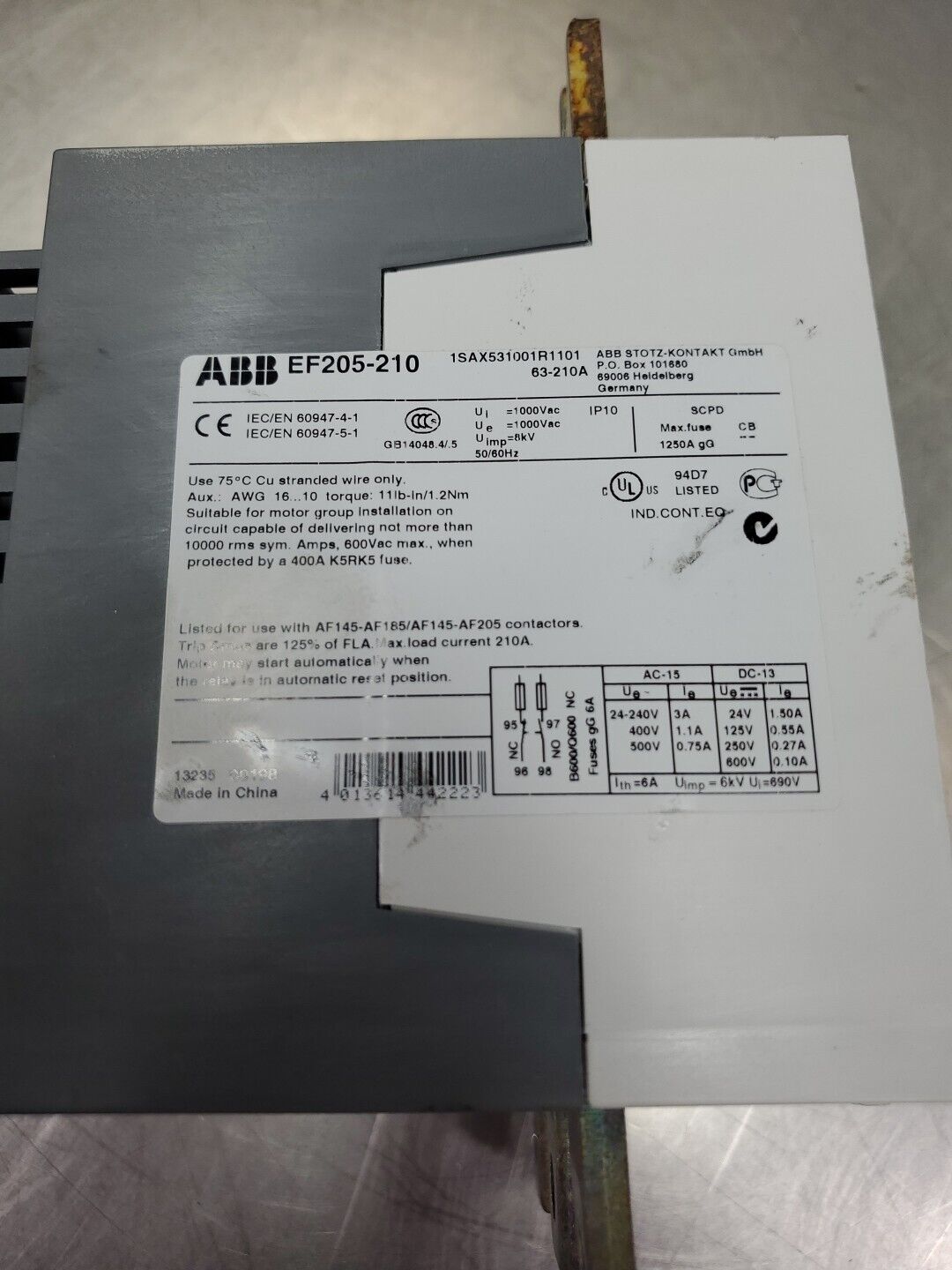ABB EF205-210 Overload Relay Module. 1C-27