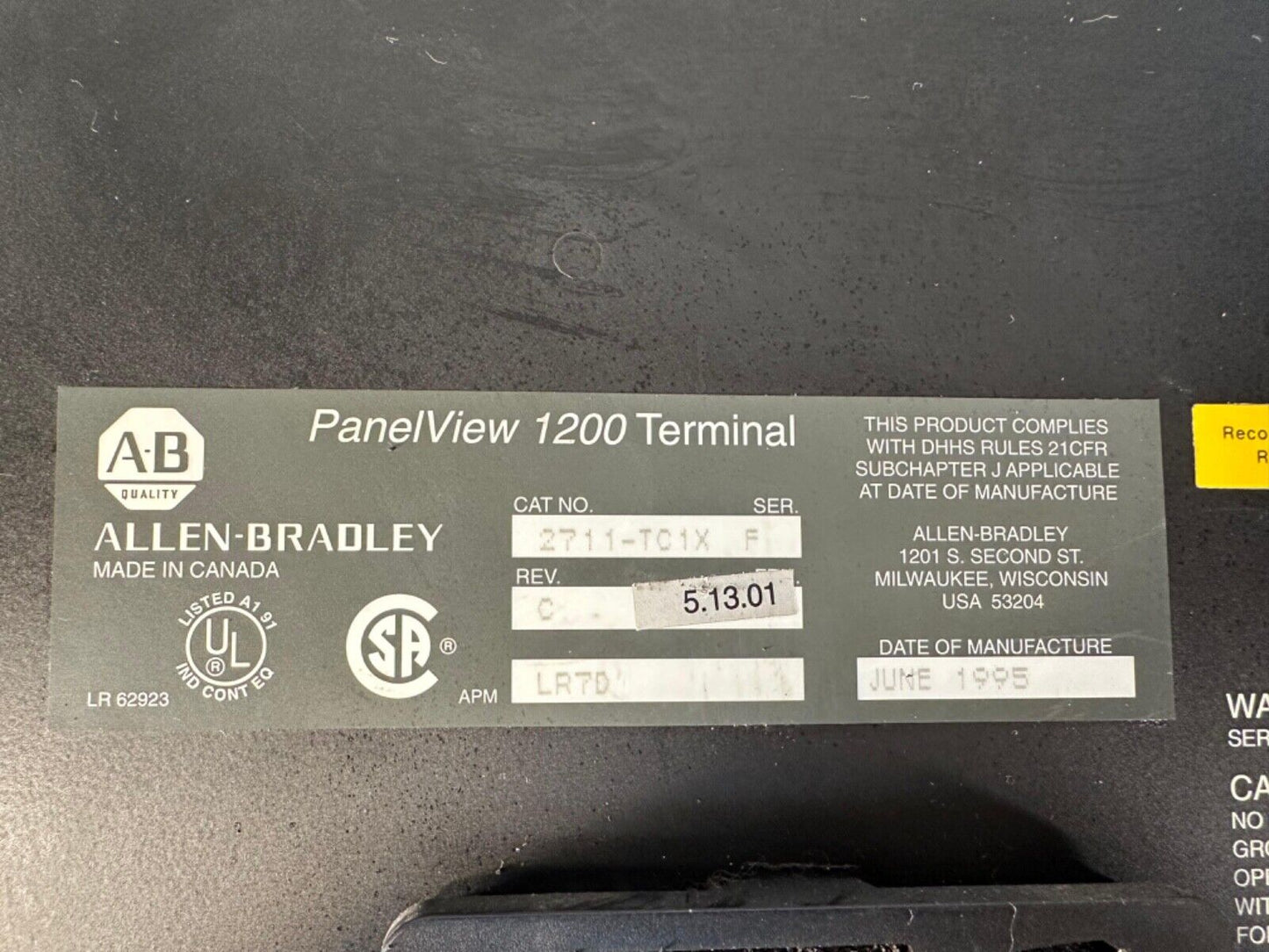 Allen Bradley PanelView 1200 2711-TC1X ser. F (2B-04)