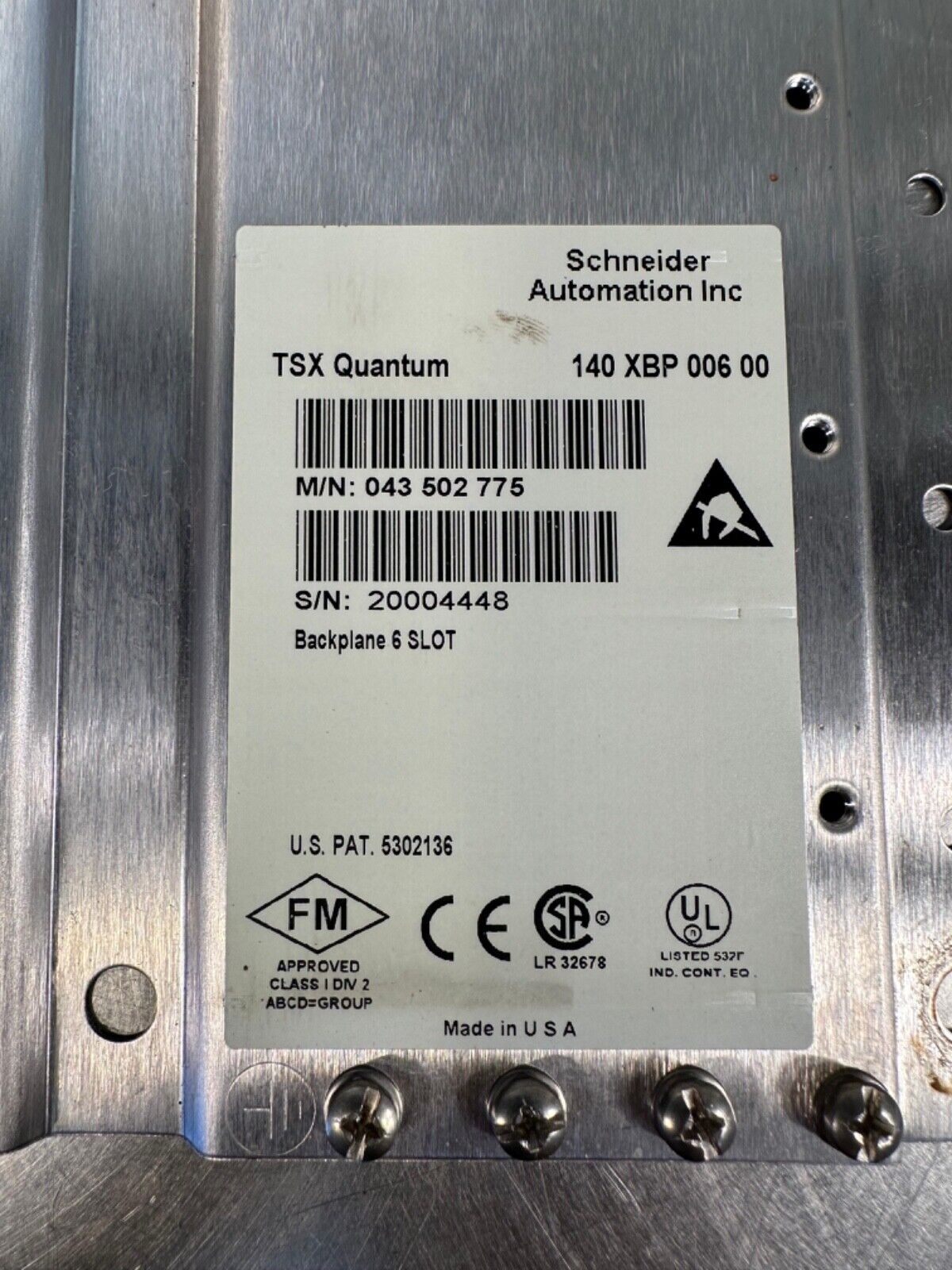 Schneider 140XBP00600 TSX Quantum 6-Slot Backplane 043-502-775 (3D-40)