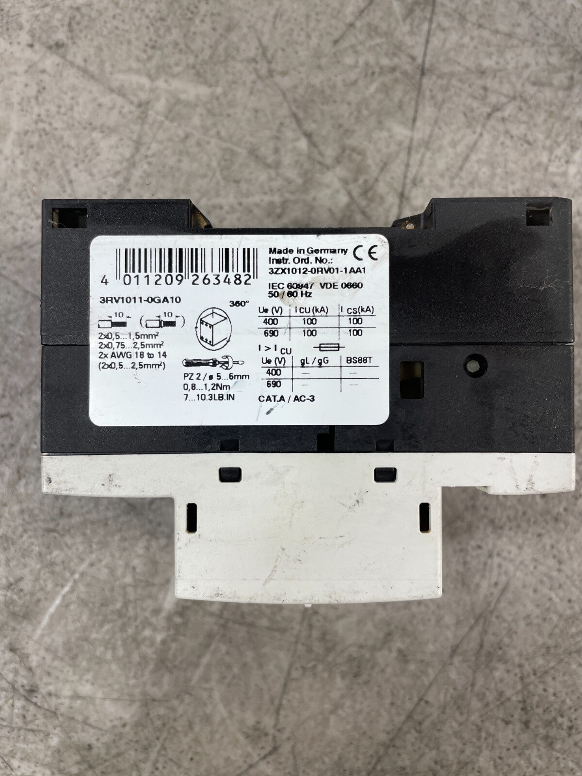 Siemens 3RV1 3RV1011-0GA10 Motor Protection Circuit Breaker @3.3.5