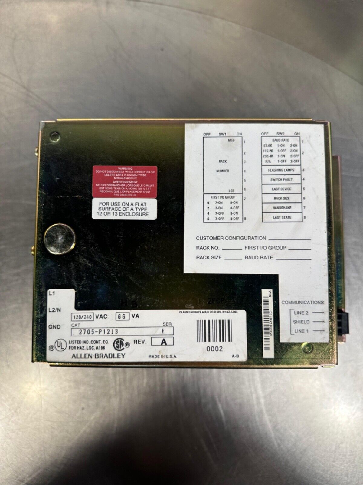 Allen Bradley RediPanel 2705-P12J3 E (2D-05)
