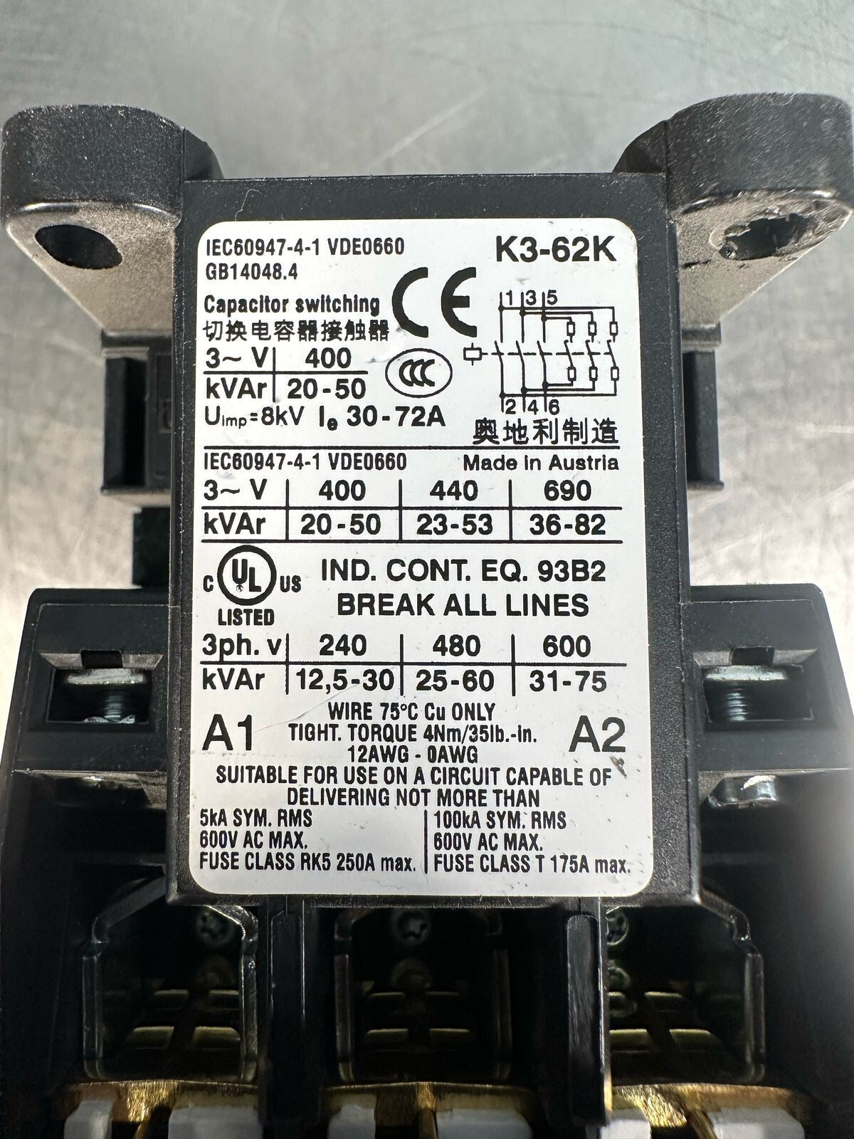 Eaton Cutler-Hammer K3-62K00 600V 3PH 175A MAX CONTACTOR MOD. K3-62k (7.2.5)