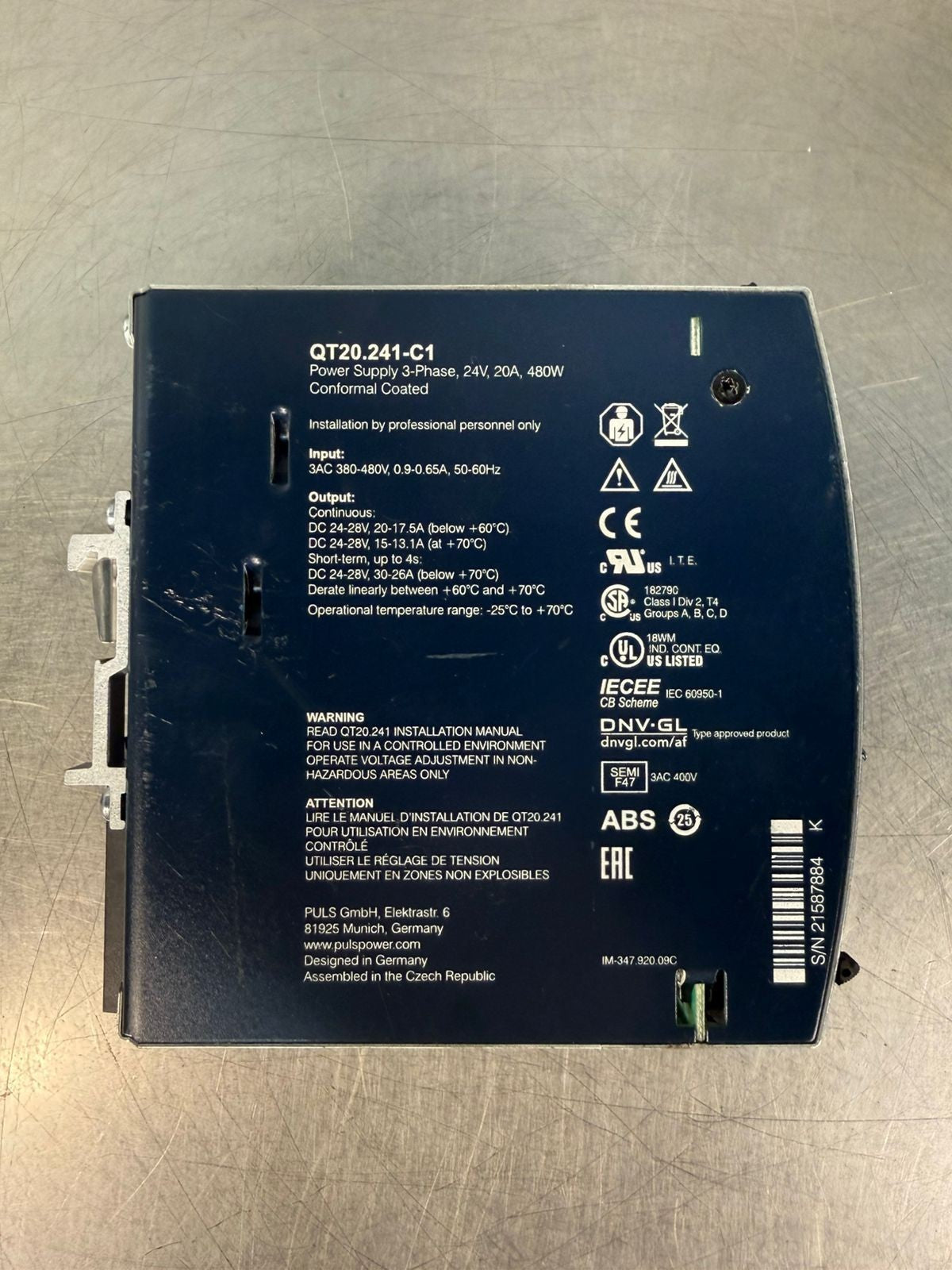 Puls Qt20.241-C1 Power Supply 3-Ph 24V 20A-480W Conformal Coated (4.2.3)