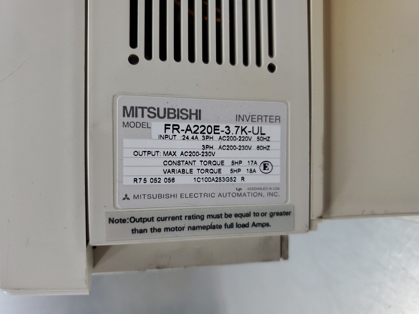 Mitsubishi FR-A220E-3.7K-UL FREQROL A200 Inverter Drive. 1-D0