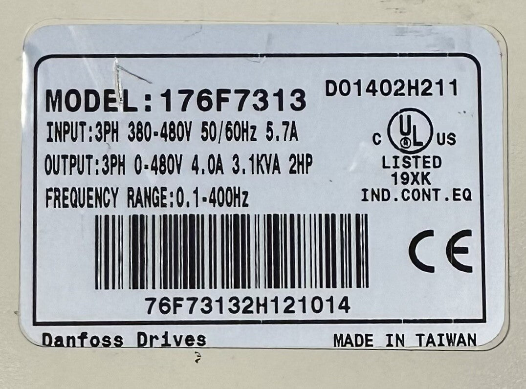 DANFOSS 176F7313 2HP 460V AC DRIVE (BIN-1.1.3)