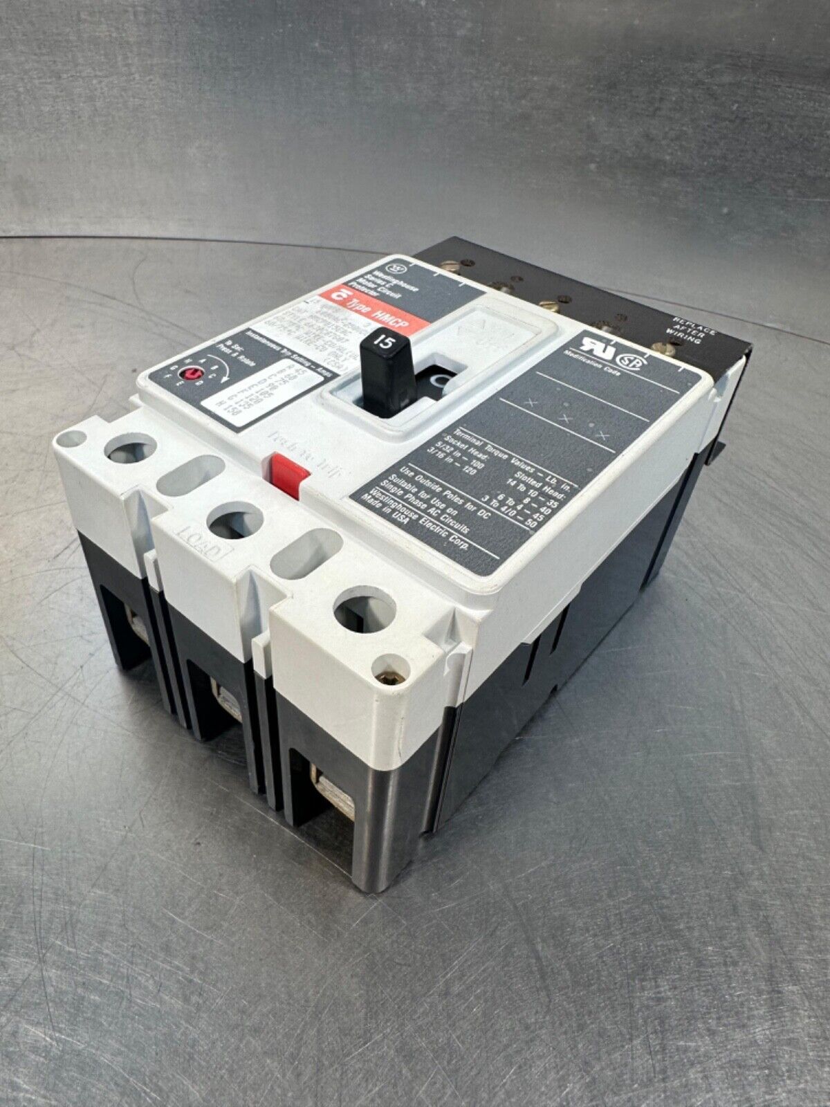 Westinghouse HMCP015E0C Bolt-On Circuit Breaker 15A 600V 3P (4B-27)