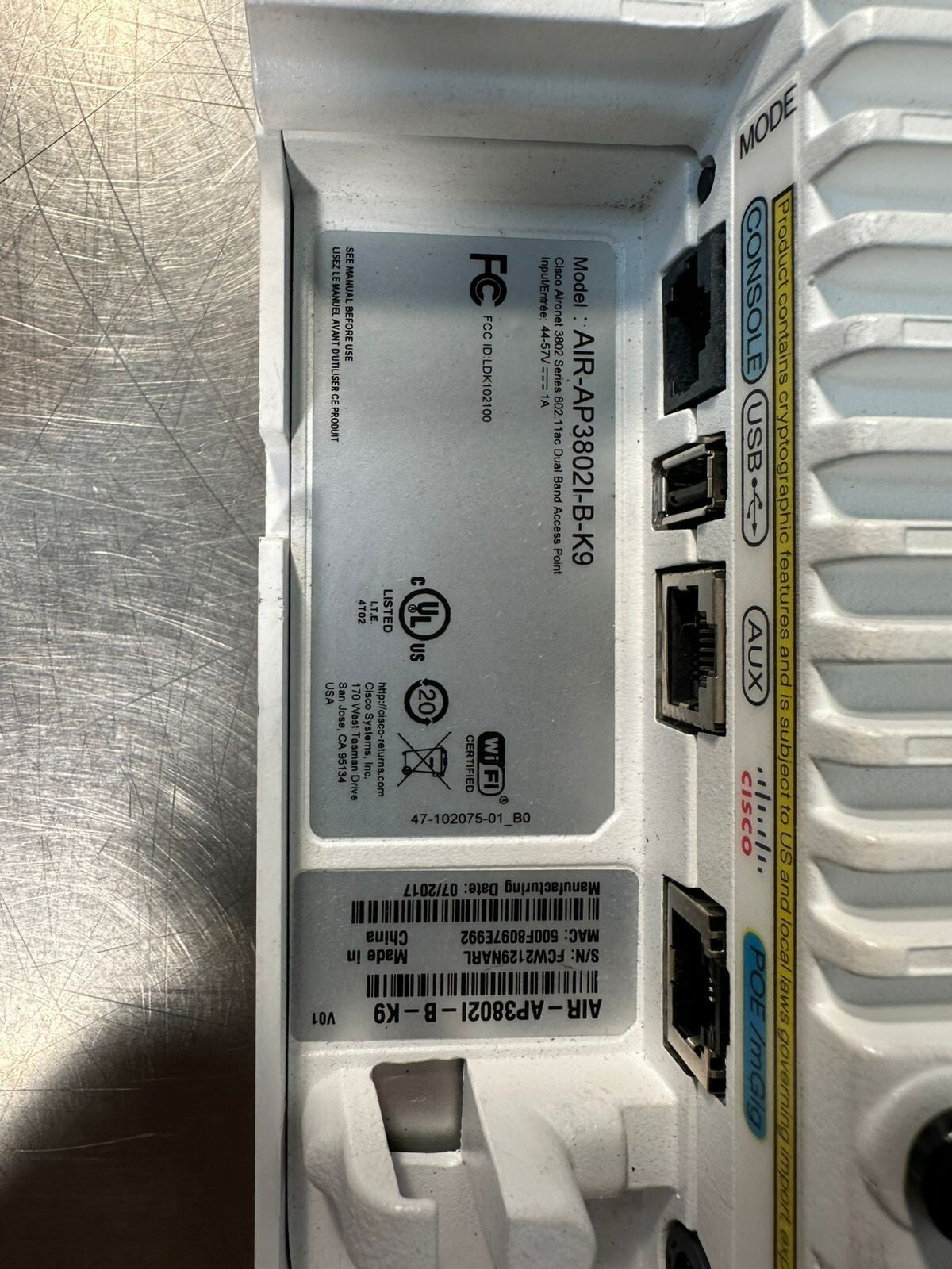 Cisco AIR-AP3802I-B-K9 Access Point Aironet 3802 802. 11ac 2.4/5 GHz (7.4.5)