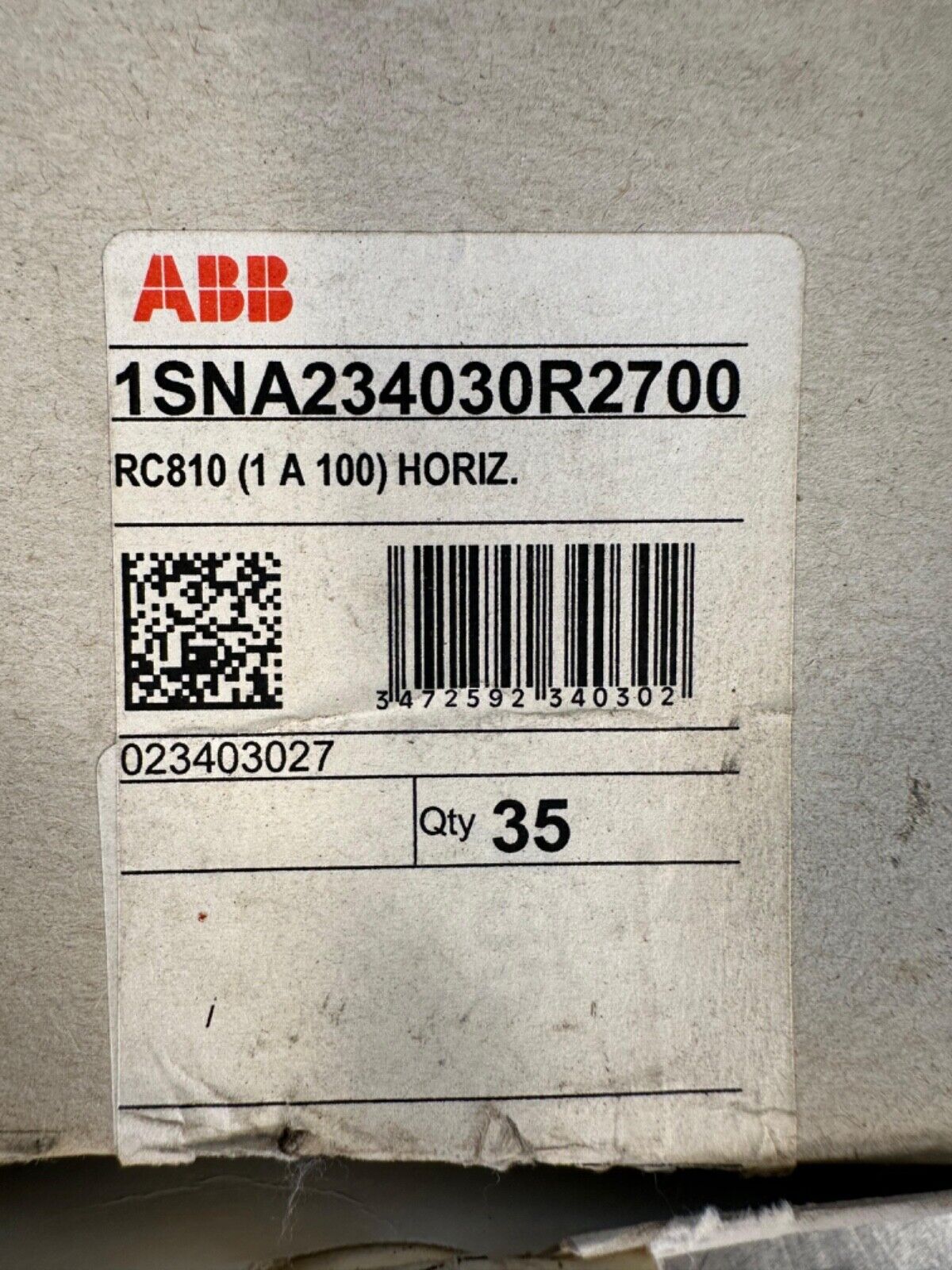 Abb Rc810 (1 a 100) Horiz. 1sna234030r2700 Mark Card (4C-37)