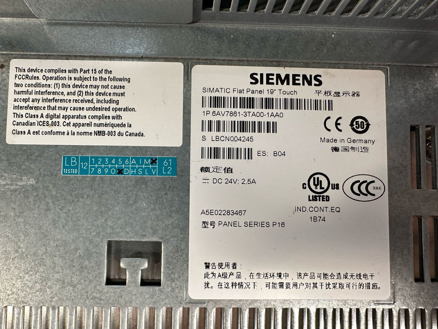Siemens 6AV7 861-3TA00-1AA0 Simatic 19" Touch 6AV78613TA001AA0 (8.5.7)