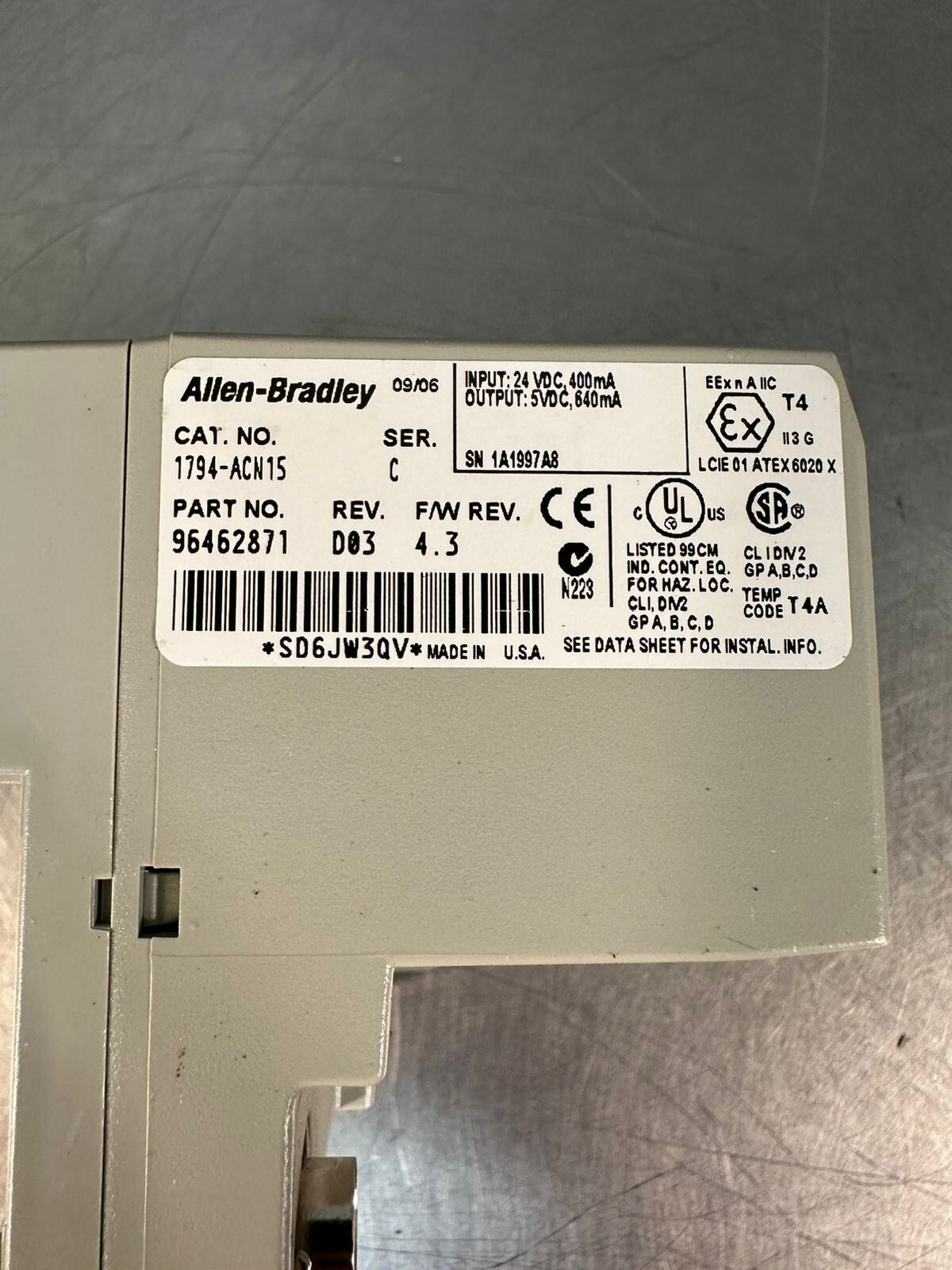 Allen-Bradley 1794-ACN15 /C Adapter Module REV. D03 F/W4.3 (6.4.2)