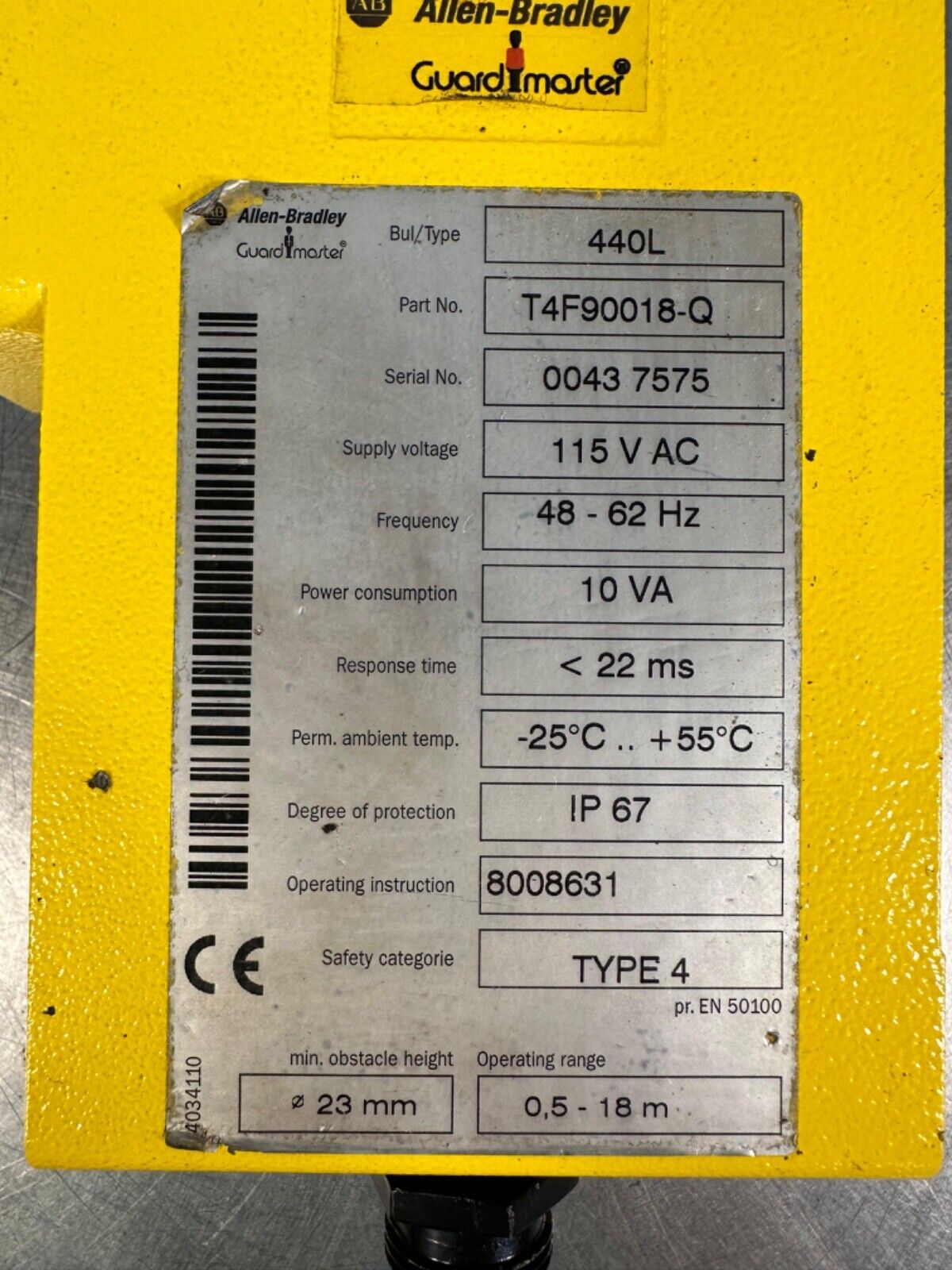 Allen Bradley 440L-T4F90018-Q Transmitter Guard Master (5E-29)
