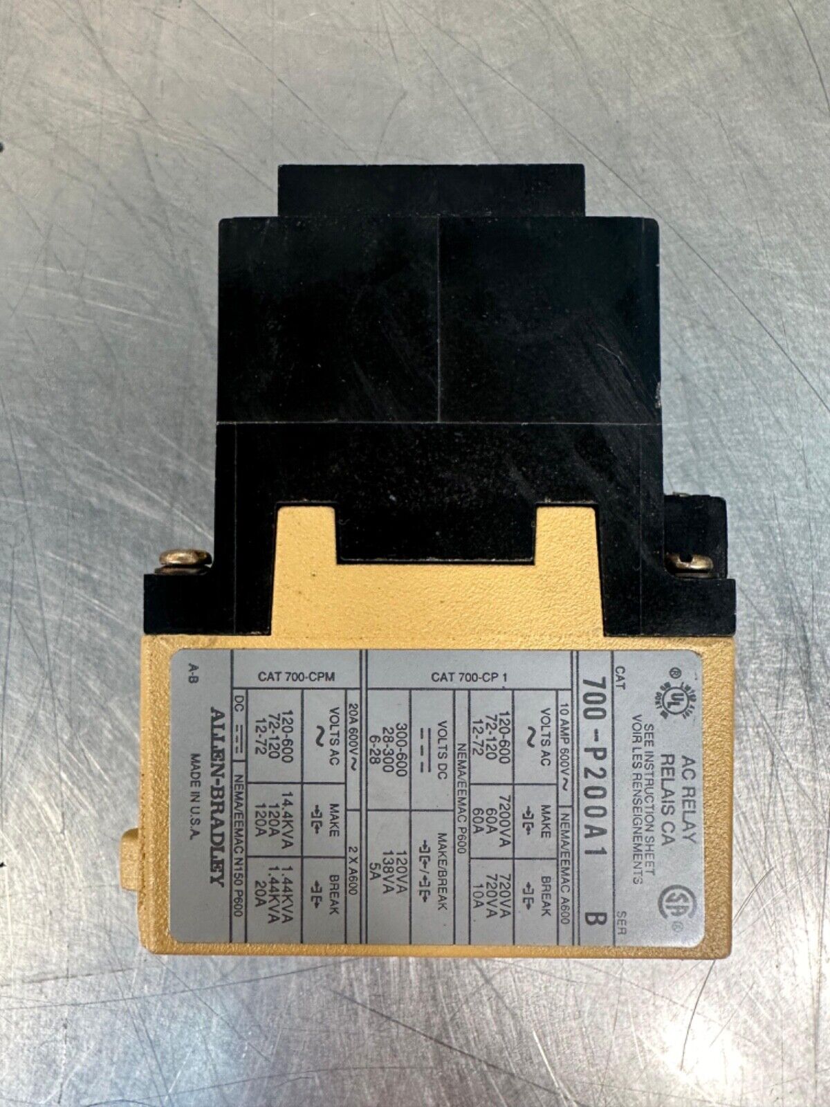 Allen Bradley 700-P200A1 Coil Relay Ser B Bulletin 700 / PR1 (4B-30)