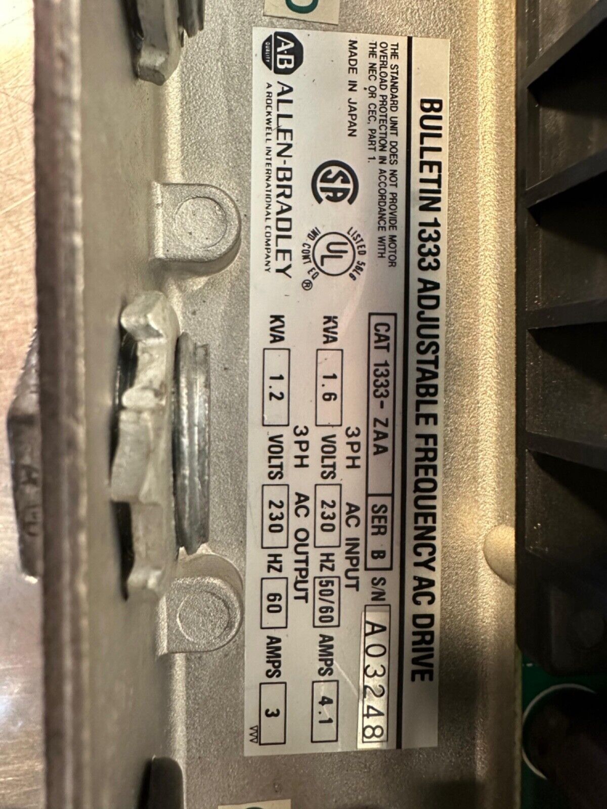 Allen Bradley 1333-ZAA Ser. B 3PH / 1333ZAA (1C-30)