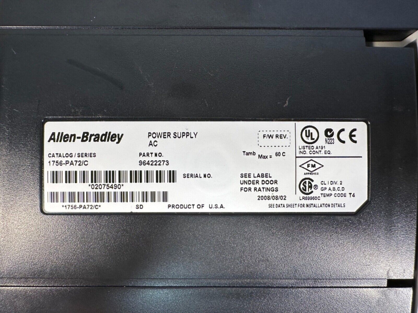 Allen Bradley 1756-PA72/C Power Supply ControlLogix (3E-45)