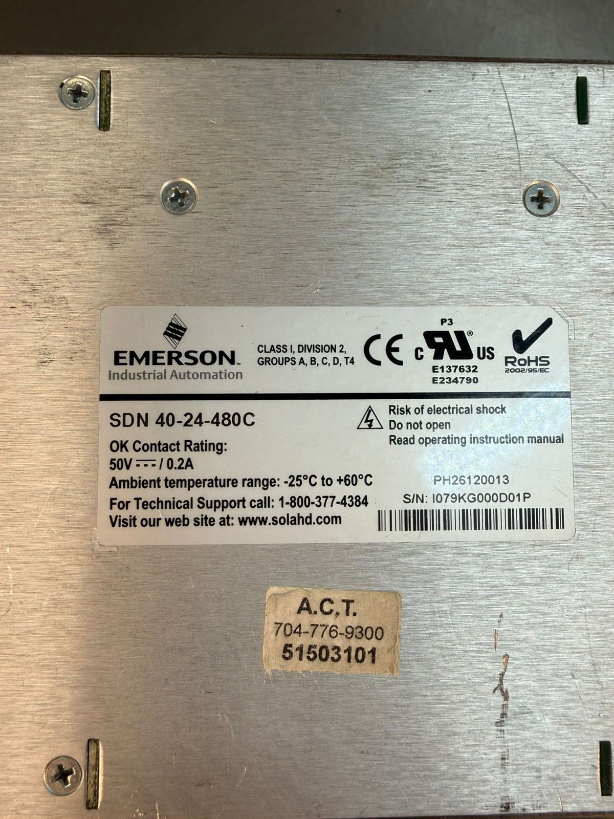 Emerson SDN-40-24-480C Power Supply 50v-/0.2A (5.5.1)