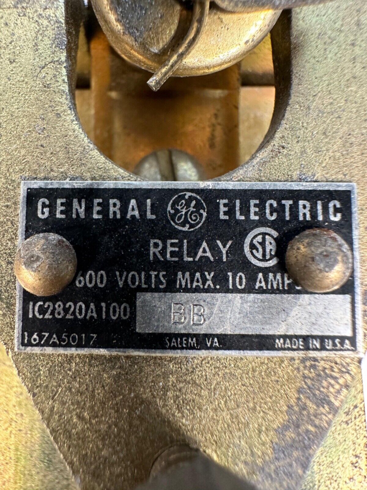 General Eletric Relay IC2820A100-BB 10Amp 600Volts / IC2820A100BB (4c-39)
