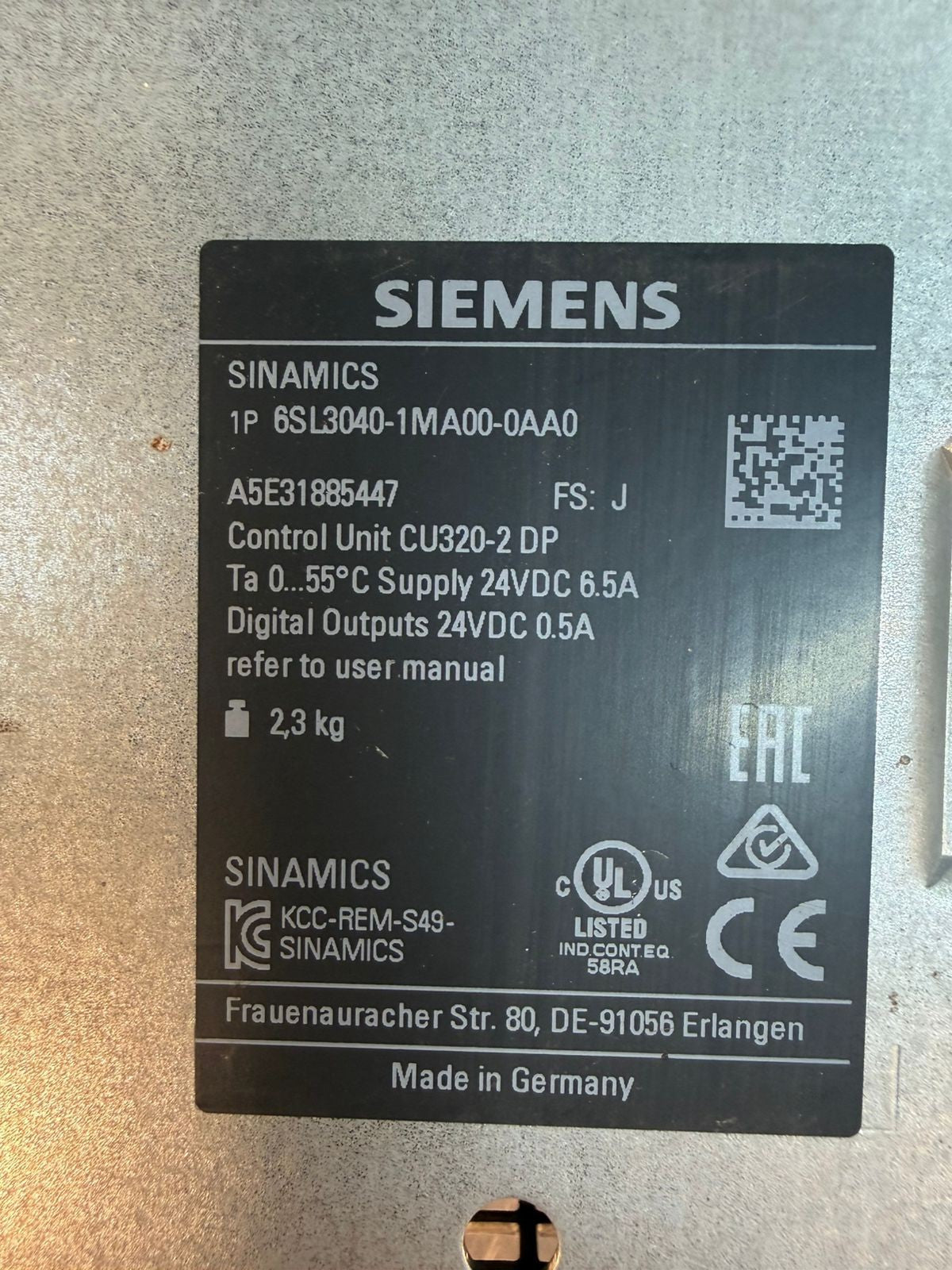 Siemens 6SL3040-1MA00-0AA0 Sinamics Control Un CU320-2 DP (8.4.1)