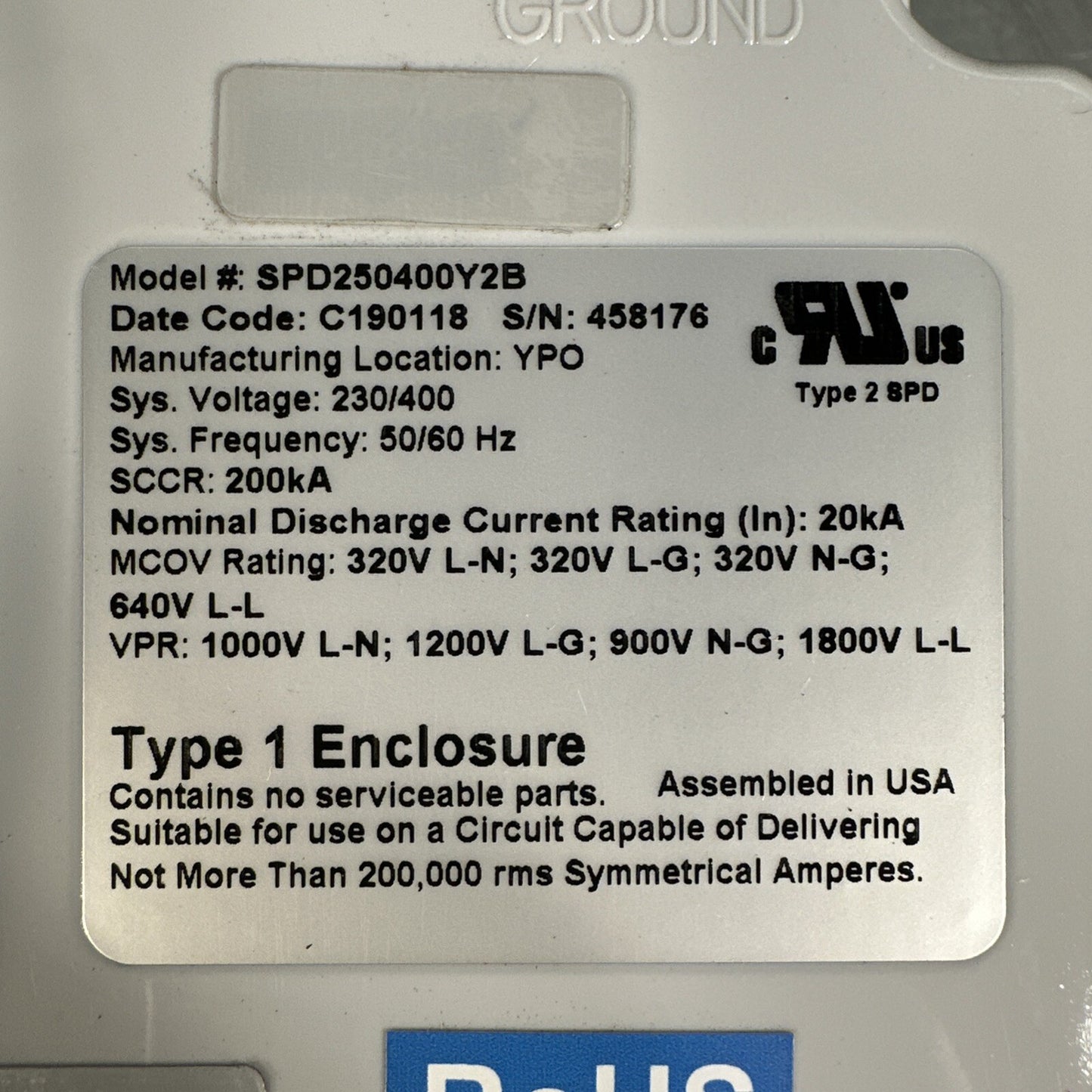 New Eaton SPD250400Y2B SPD Series Surge Protective Device (BIN7.1.2-5)