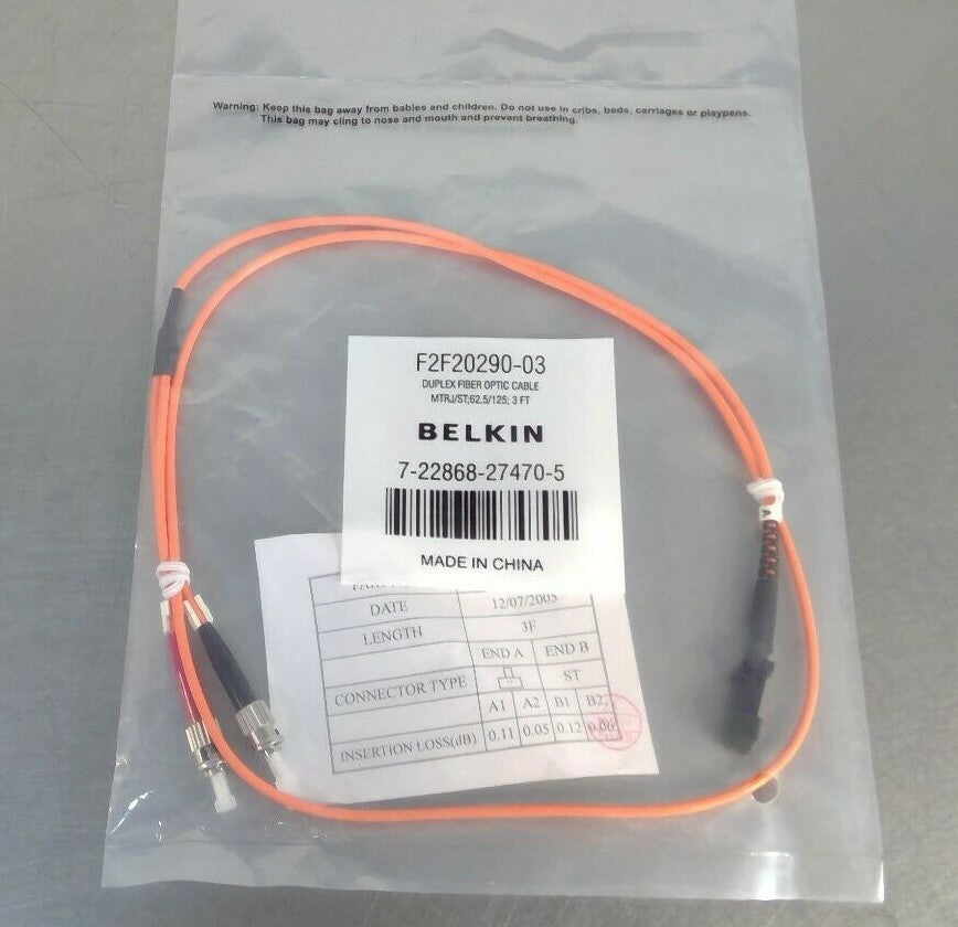 Belkin F2F20290-03 Duplex Fiber Optic Cable 7-22868-27470-5 - 3FT 5A-5