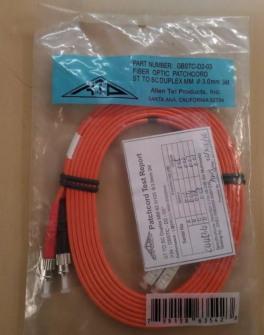 ALLEN TEL PRODUCTS FIBER OPTIC PATCHCORD GBSTC-D2-03 5A-5