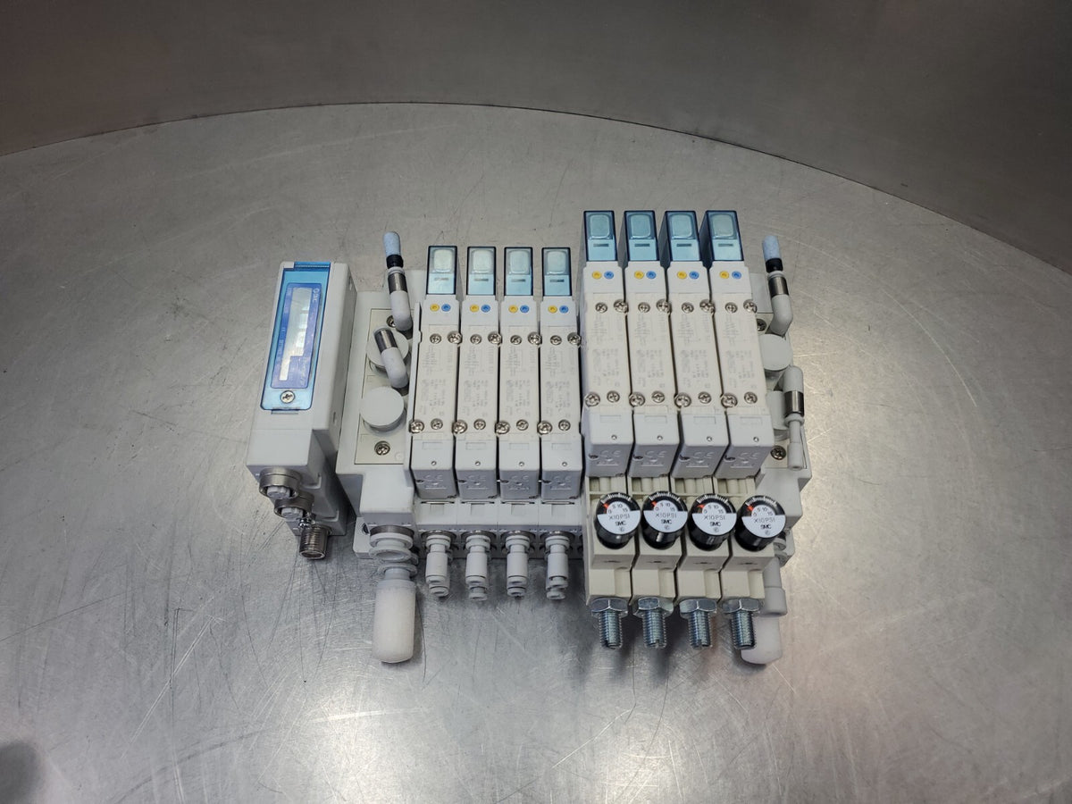 SMC Manifold w/EX260-SEN1 & (8) SY5200R-5U1 & (4) x10PSI Modules. 6D-19