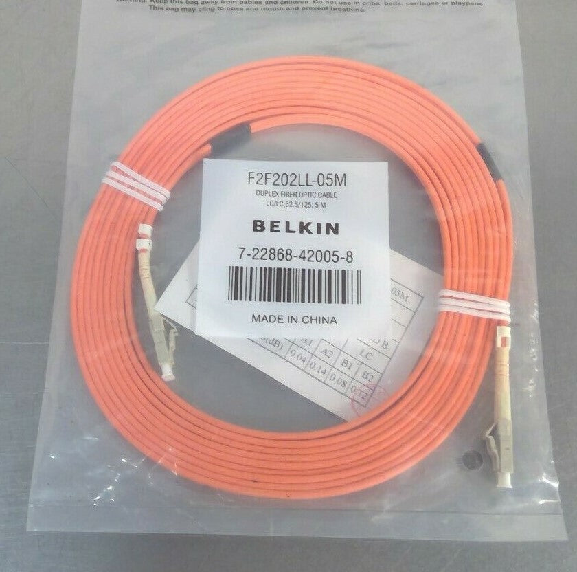 Belkin F2F202LL-05M Duplex Fiber Optic Cable LC/LC;62.5/125; 5M 5A-5
