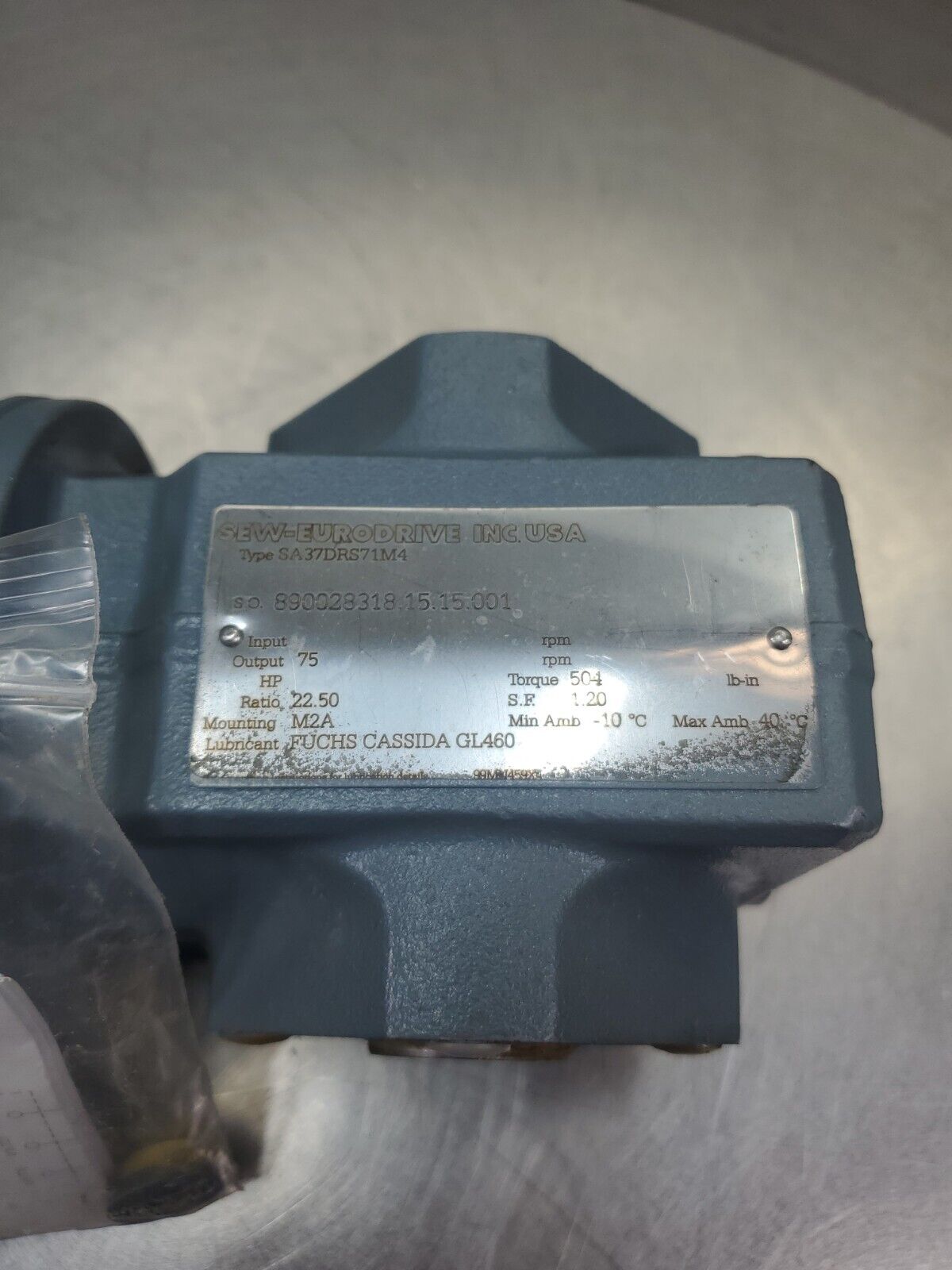 Sew-Eurodrive SA37DRS71M4 .75 HP 300-1800RPM 60HZ GearMotor. 1-E11