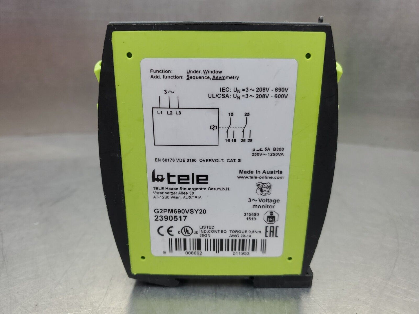 TELE G2PM690VSY20 24-240V AC/DC Voltage Monitoring Relay. 3D-29