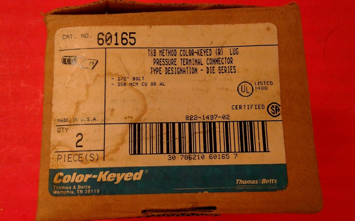 THOMAS & BETTS Compression Lug 60165 For 87 Die 1/2" Brown 350-LOT of 2 4B