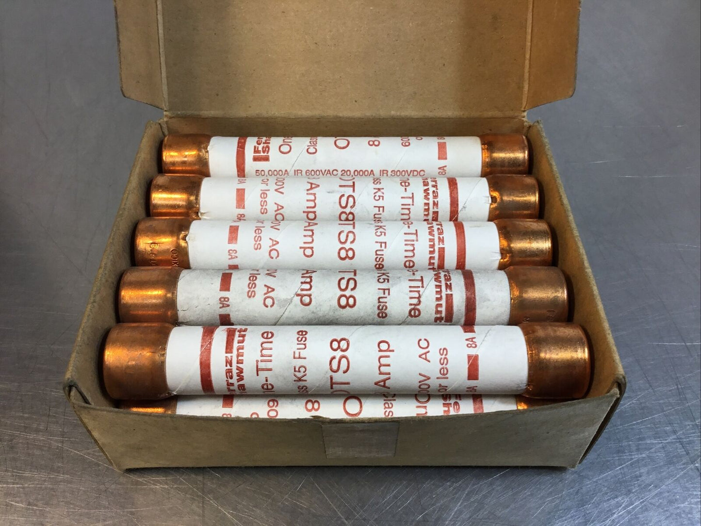 FERRAZ SHAWMUT MERSEN OTS8 8A 600V ONE-TIME FUSES NEW (BOX OF 10) Loc.4A