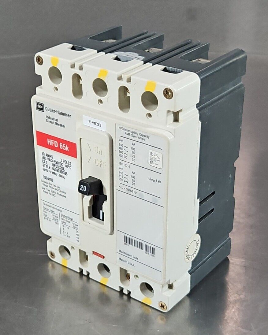 Cutler-Hammer HFD3020L 20A Circuit Breaker (HFD 65K). Loc 4H